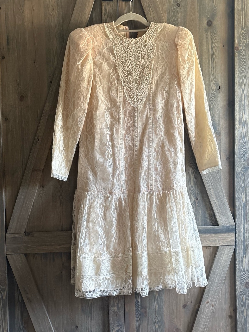 Vintage 80s Lace Gunne Sax Drop-Waist Dress in Cream